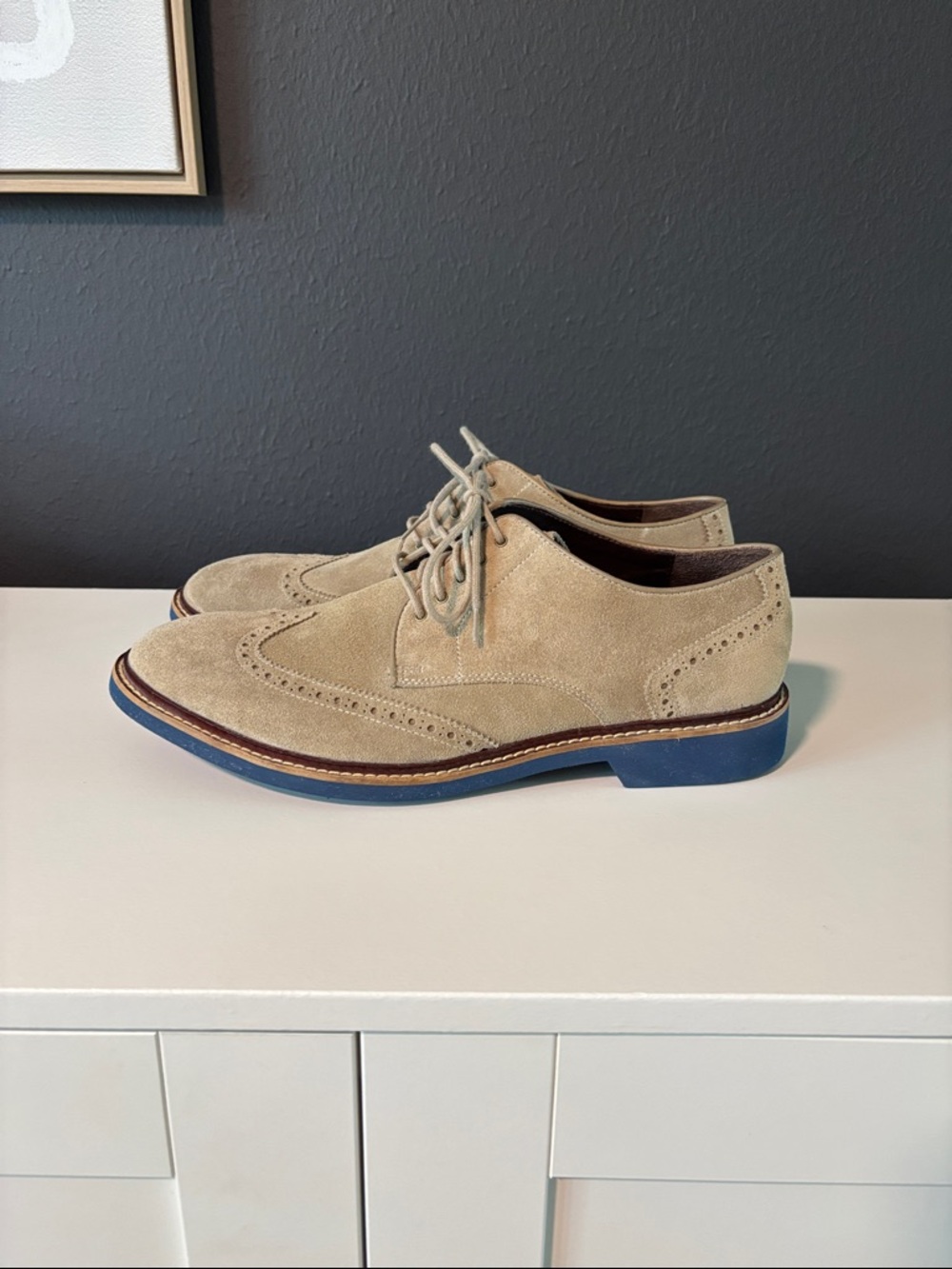 Classic Men's Cole Haan Suede Wingtip Derby - Beige
